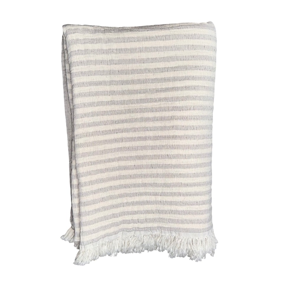 Piscatextil Throw Blanket Unisex OS Grey Cream Excellent Striped Cotton Portugal